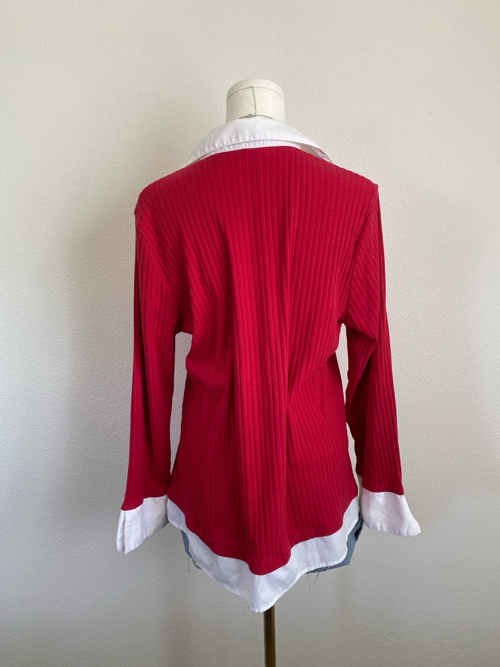 Carolyn Taylor 2 in 1 Layered Poplin Collar Sweater Top Red Size XL Office - Picture 3 of 6